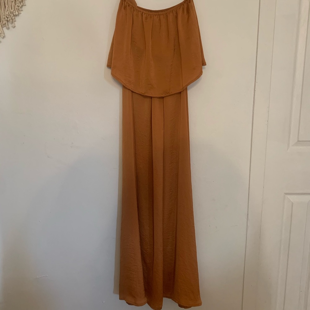 Strapless flowy rustic orange dress